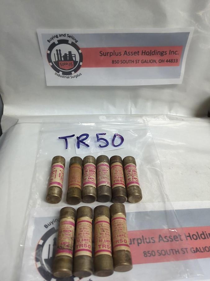 Used GOULD SHAWMUT,TR-50,TRI-ONIC 50 AMP FUSE LOT OF 10 PRE-OWNED