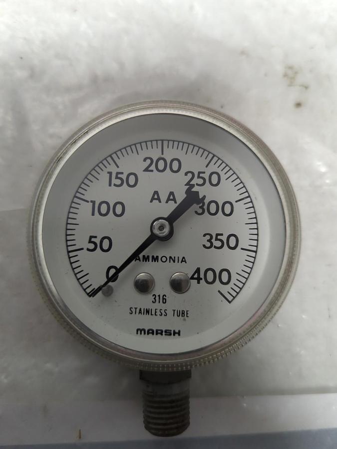 Used MARSH,0-400PSI,GAUGE 2-1/2 IN FACE 1/4 IN NPT BOTTOM CONNECTION PRE-OWNED