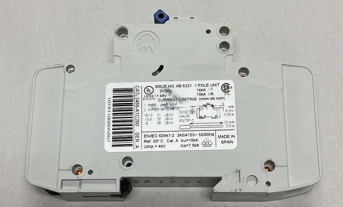 ALLEN BRADLEY,1489-A1C200,CIRCUIT BREAKER 20A 1 POLE 240/415V NEW NO BOX