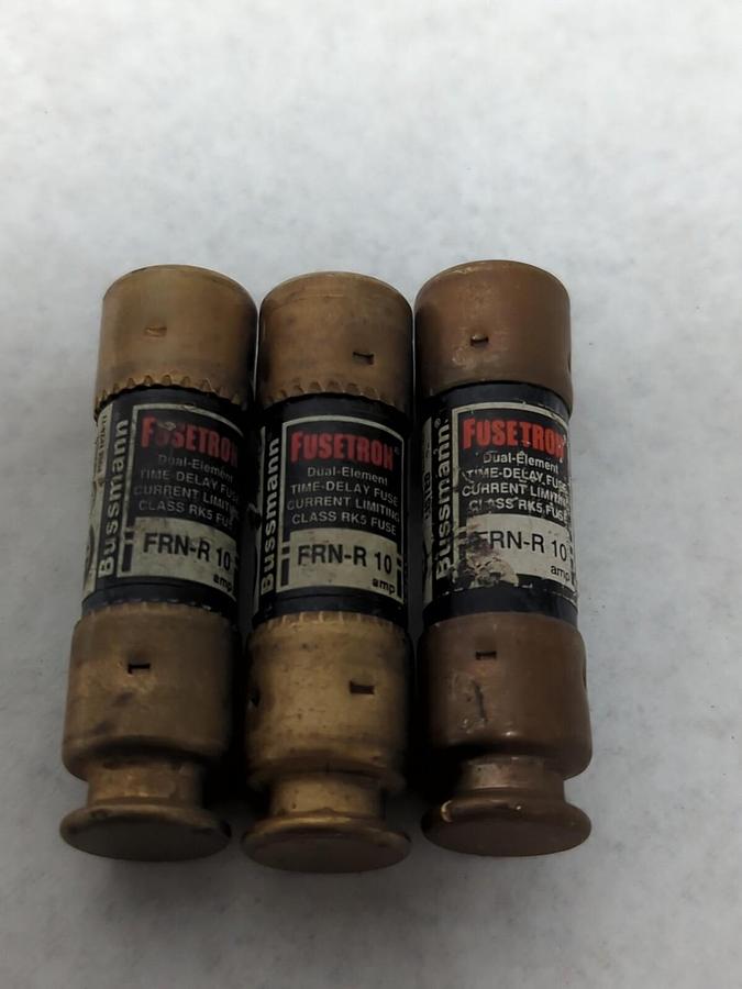 Used COOPER BUSSMANN,FRN-R-10,FUSETRON 10 AMP FUSE LOT OF 3 PRE-OWNED