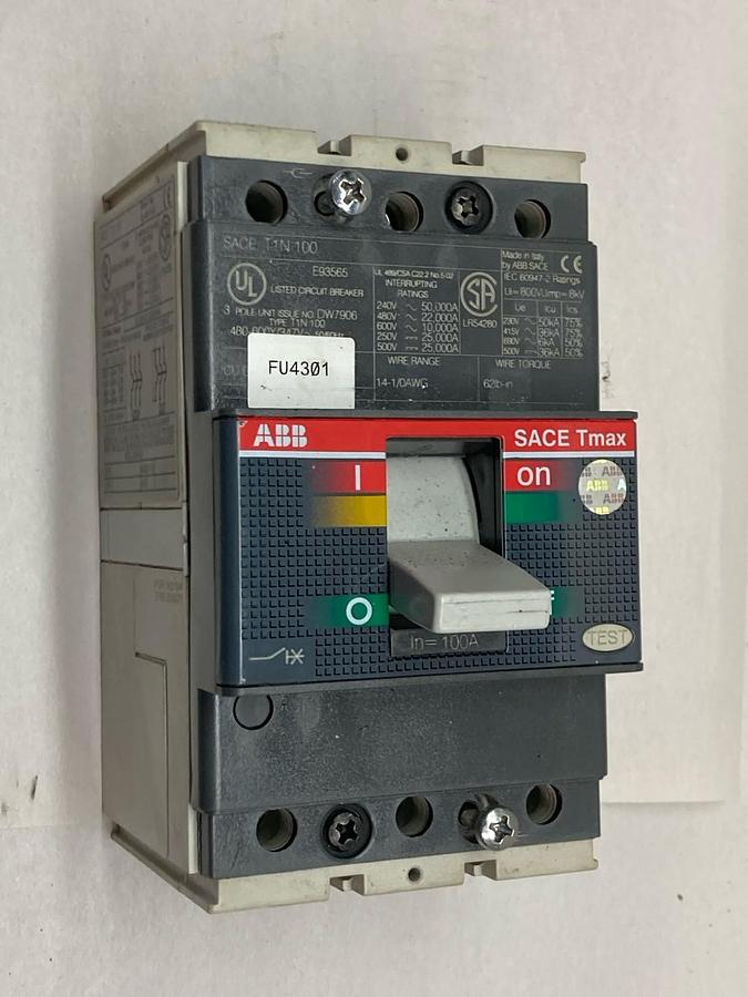 Used ABB,SACE T1N 100,3-Pole Circuit Breaker 480-600V 50/60Hz