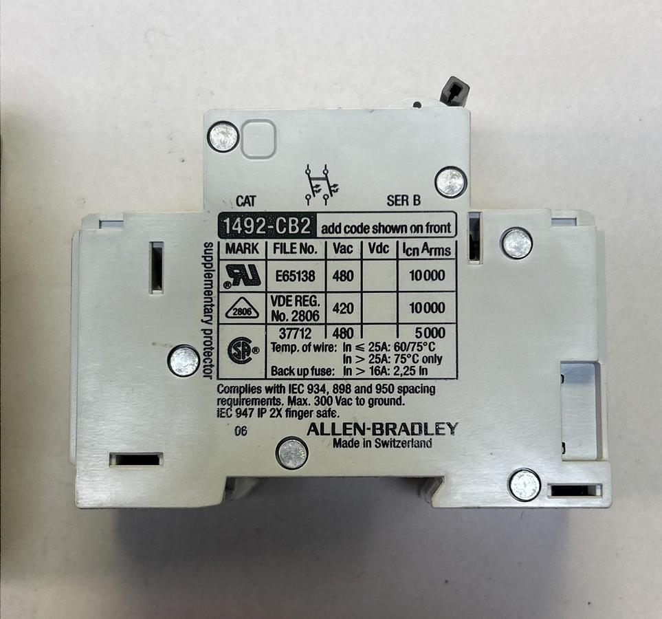 Used ALLEN BRADLEY,1492-CB2-G150,CIRCUIT BREAKER 15A 480/277V 2P LOT OF 2
