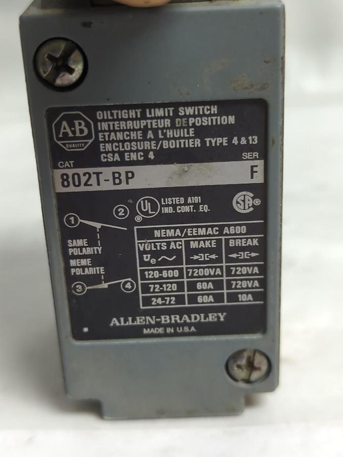 Used ALLEN BRADLEY,802T-BP,SERIES F OILTIGHT LIMIT SWITCH PRE-OWNED