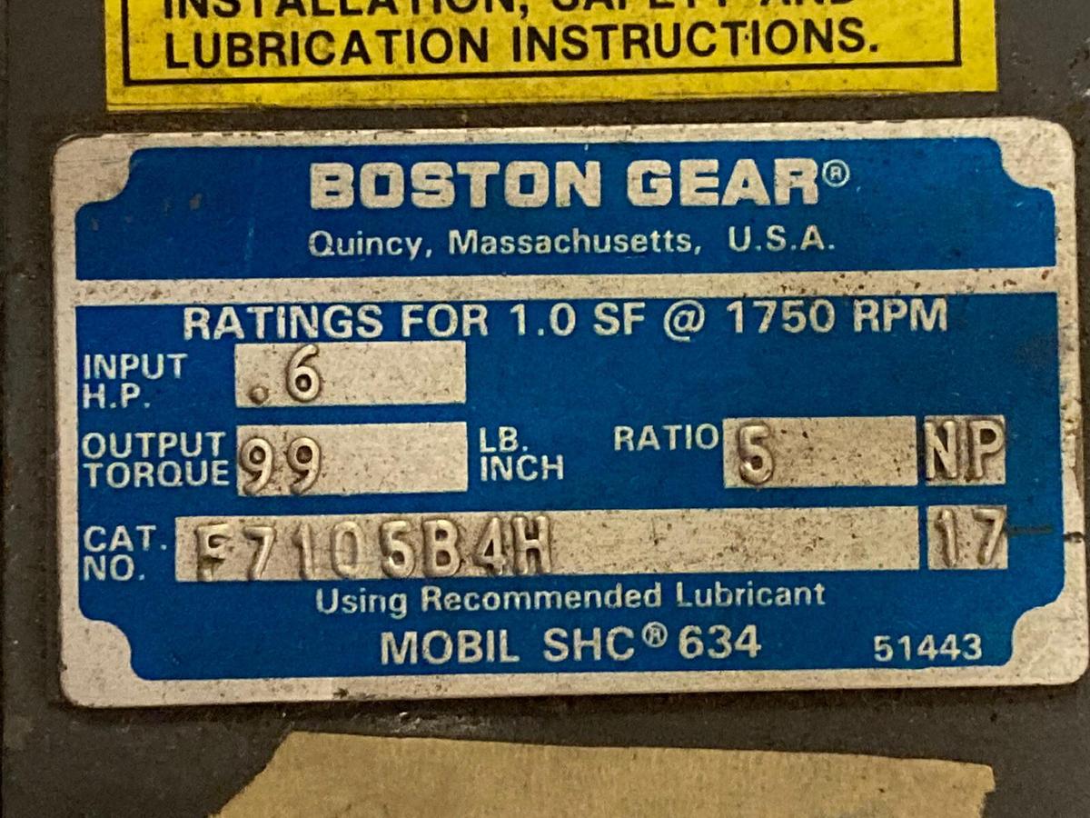 Used Boston,F7105B4H,Gear Speed Reducer Ratio 5 0.6HP