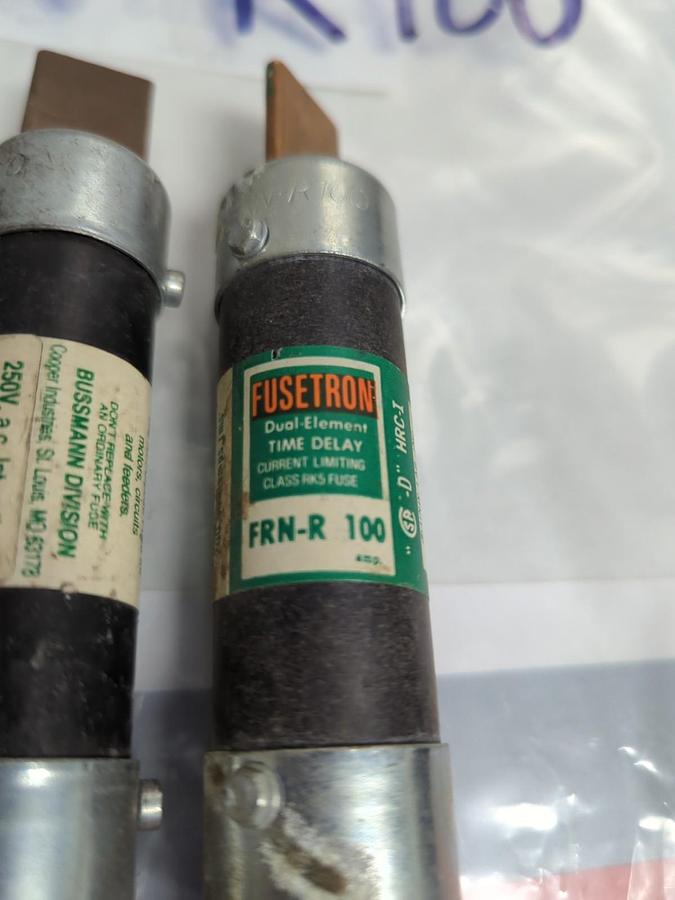 Used COOPER BUSSMANN,FRNR100,FUSETRON 100 AMP FUSE LOT OF 2 PRE-OWNED