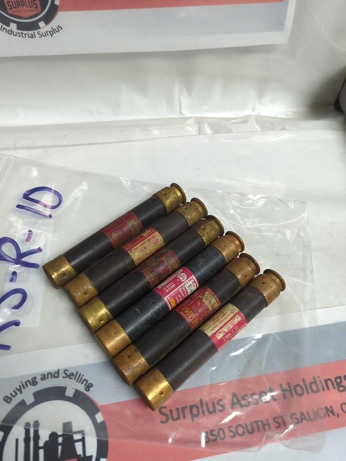 Used COOPER BUSSMANN,FRS-R-10,FUSETRON 10 AMP FUSE LOT OF 6 PRE-OWNED