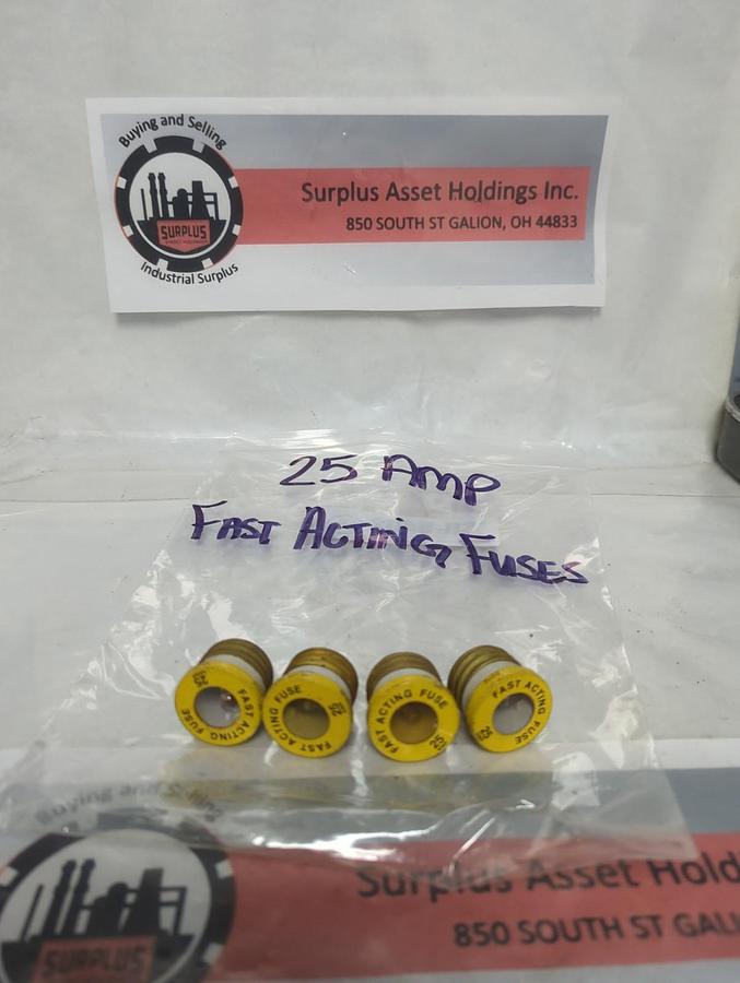 Used UNBRANDED,25 AMP,SCREW IN FUSE FAST ACTING 25 AMP LOT OF 4 PRE-OWNED