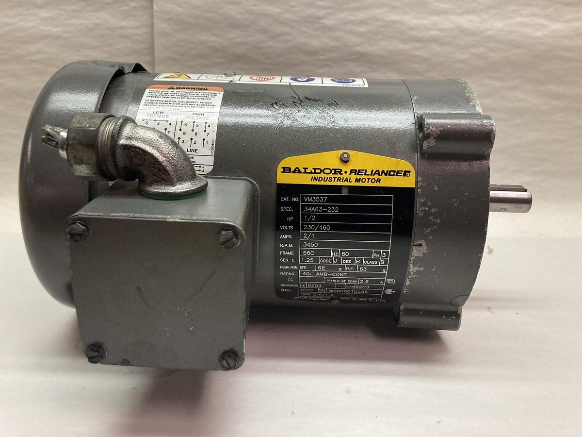 Used Baldor,VM3537,MOTOR 1/2HP 230/460V 3450RPM 3PH 56C