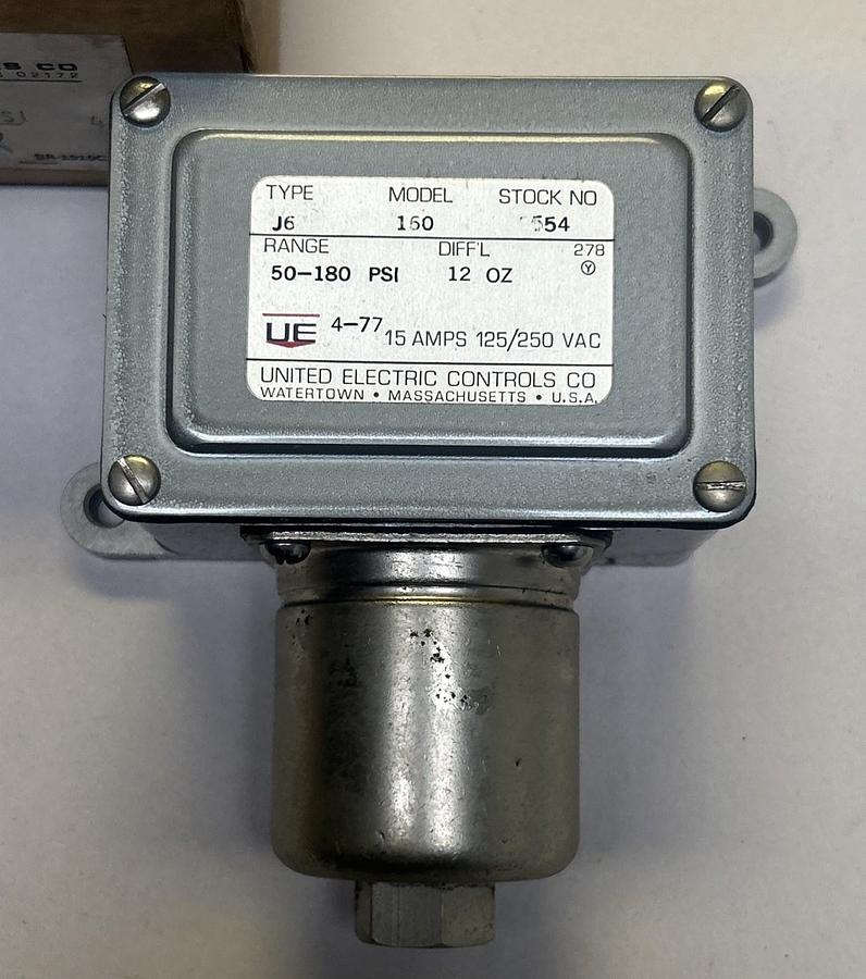 UNITED ELECTRIC,J6,MODEL 150 PRESSURE SWITCH 50-180PSI 15A 125/250V NOS