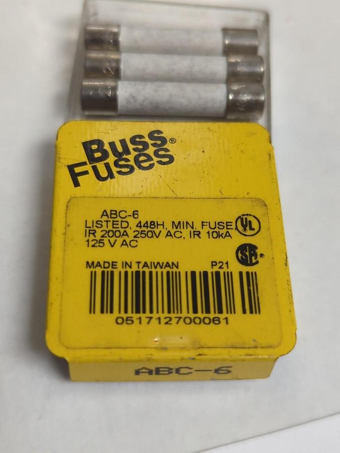COOPER BUSSMANN,ABC-6,6 AMP FUSE LOT OF 13 NOS