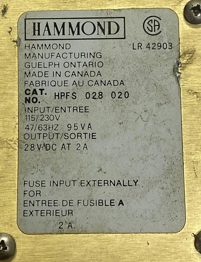 Used HAMMOND,HPFS028020,POWER SUPPLY 115/230V