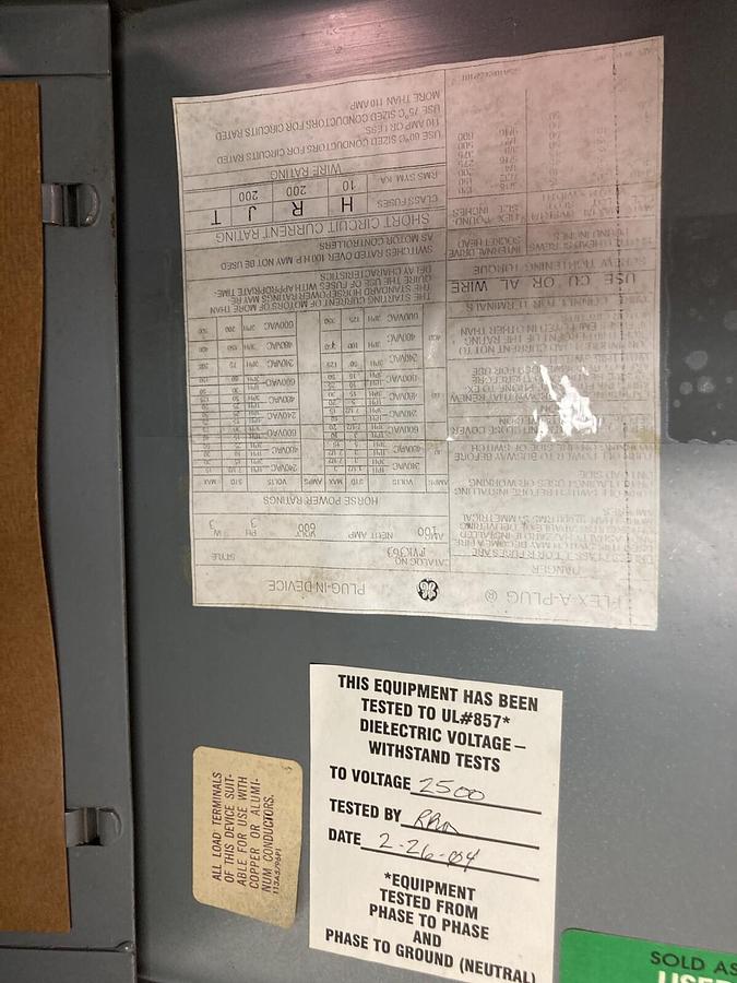 Used General Electric,FVK363,3-Phase Fusible Fused Bus Plug 100A 600V