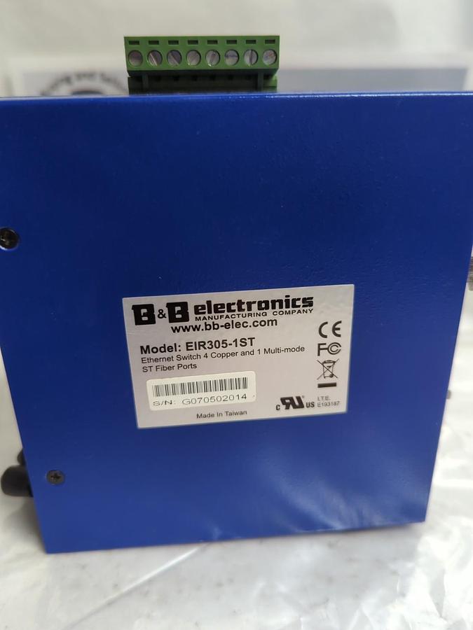 Used B&B ELECTRONICS,EIR305-ST,ETHERNET SWITCH 4 COPPER & 1 MULTI-MODE ST FIBER PORTS