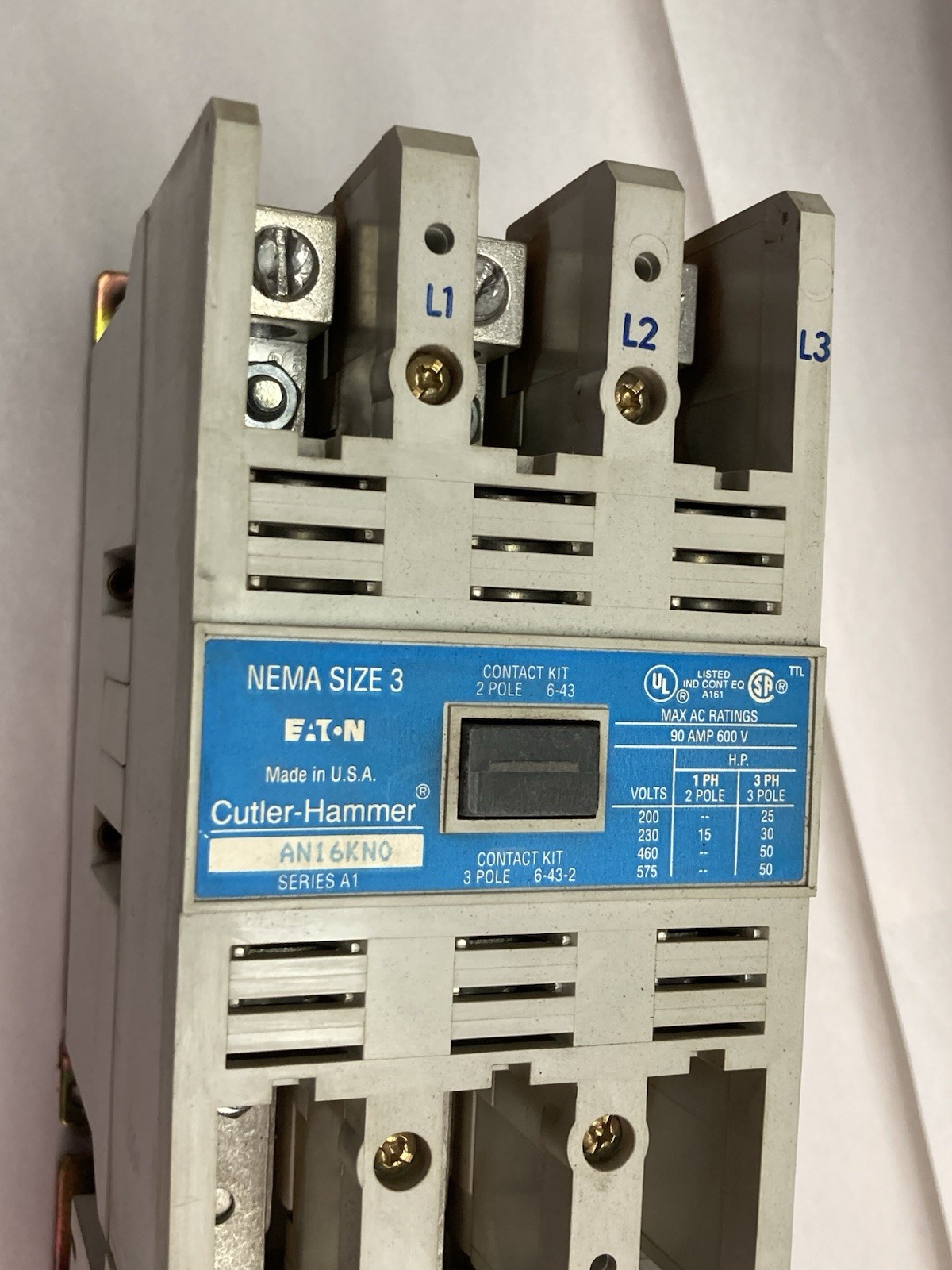 Used Cutler-Hammer,AN16KNO,Nema Size 3 Contactor Ser A1