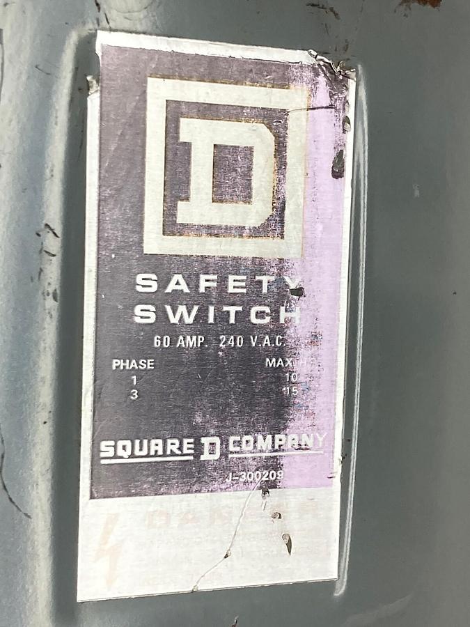 Used Square D,DU 322,Safety Switch 60A 240VAC