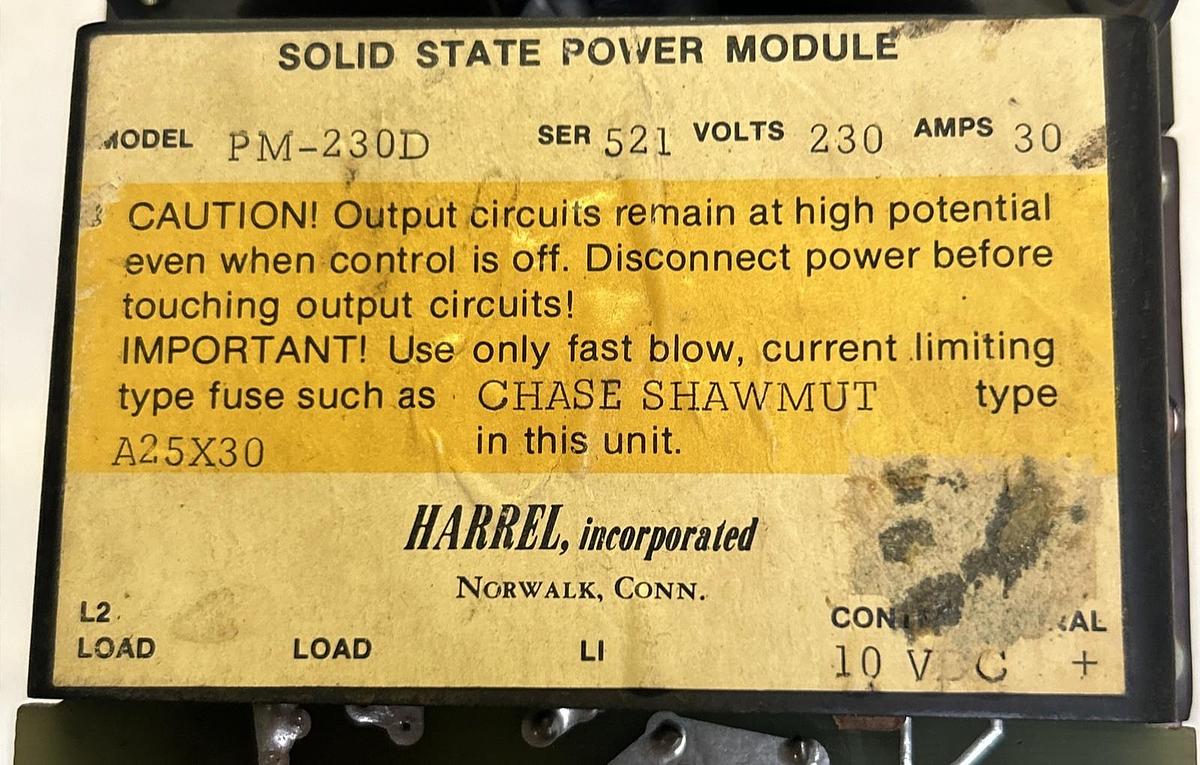 Used HARREL,PM-230D,SOLID STATE POWER MODULE 30A 230V