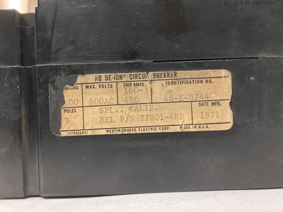 Used Westinghouse,48-E-8744,3-Pole Circuit Breaker, 100AMP 600VAC