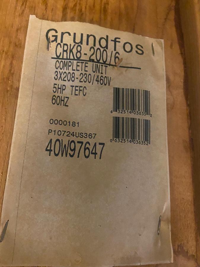 Grundfos,CRK8-200/6,Vertical Centrifugal Pump 5Hp 3PH 208-230/460V New in Crate