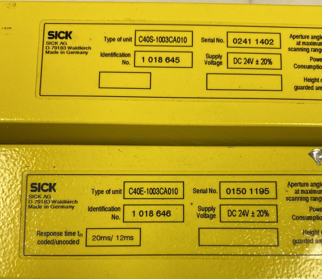 Used Sick,C40E-1003CA010,Emitter C40S-1003CA010 Sender Light Curtain Set