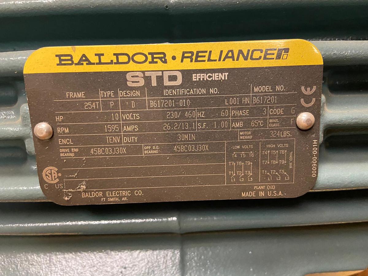Used Baldor,B617201-2,Dual Shaft Motor 10HP 1595RPM 230/460V frame 254T NOS