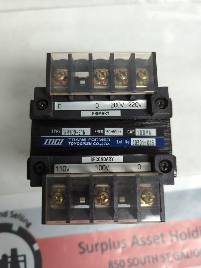 Used TOGI,TRH100-21N,TRANSFORMER PRI 0 200-220V SEC 110-100V 0 PRE-OWNED