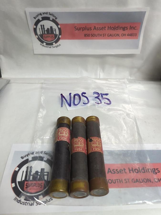 Used COOPER BUSSMANN,NOS35,ONE-TIME 35 AMP FUSE LOT OF 3 PRE-OWNED