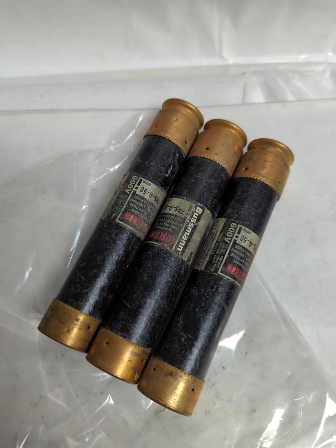 Used COOPER BUSSMANN,FRS-R-50,FUSETRON 50 AMP FUSE LOT OF 3 PRE-OWNED