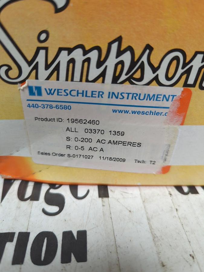 SIMPSON WESCHLER,ALL 033701359,PANEL METER 0-200AC NOS