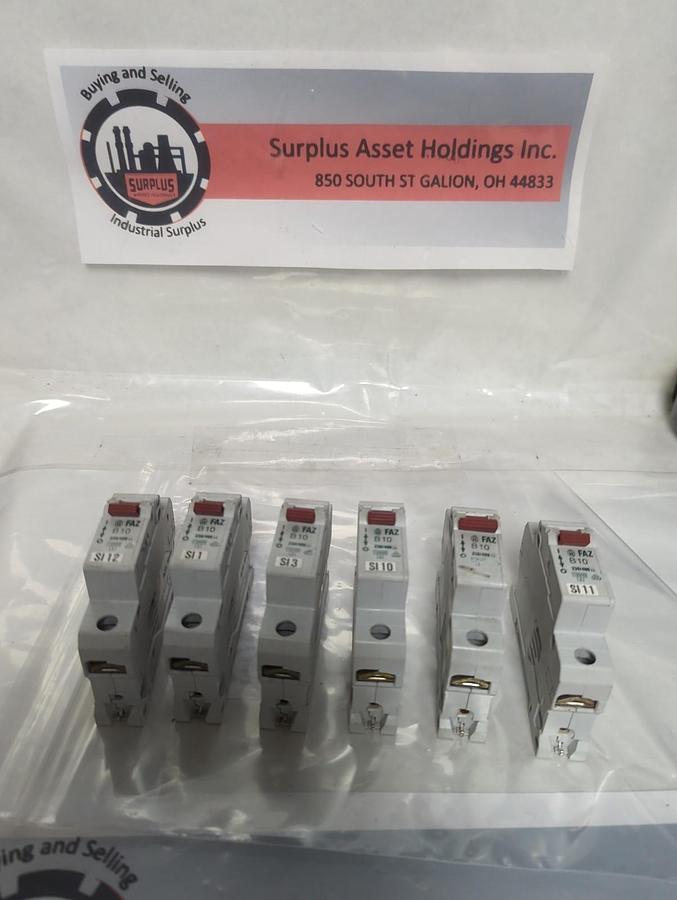 Used MOELLER,FAZ B10,CIRCUIT BREAKER 1P 230/400 AC LOT OF 6 PRE-OWNED