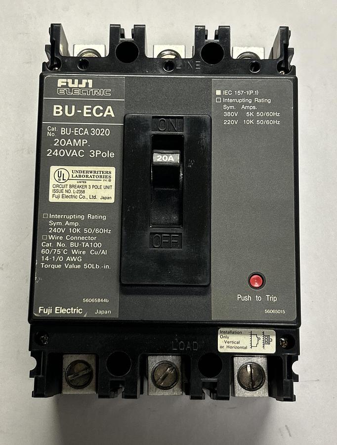 Used FUJI ELECTRIC,BU-ECA3020,CIRCUIT BREAKER 20A 240V 3P
