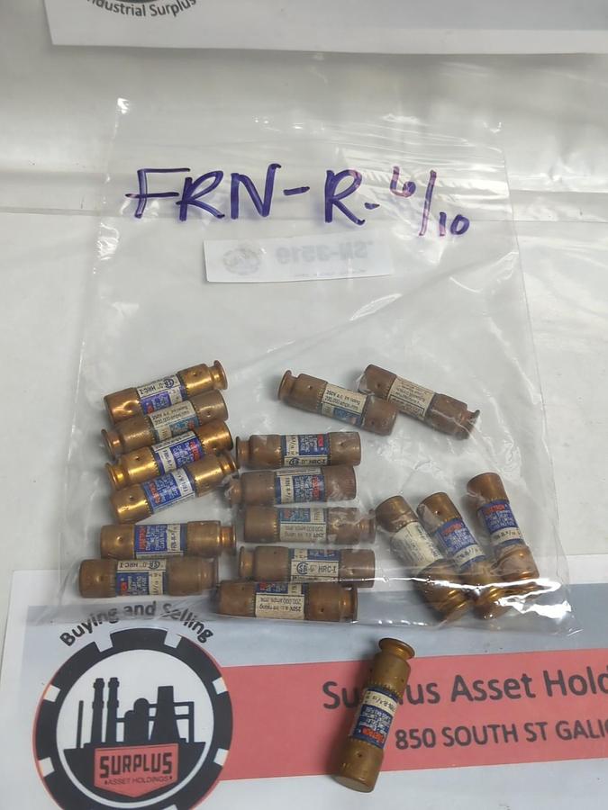 Used COOPER BUSSMANN,FRN-R-6/10,FUSETRON 6/10 AMP FUSE LOT OF 17 PRE-OWNED