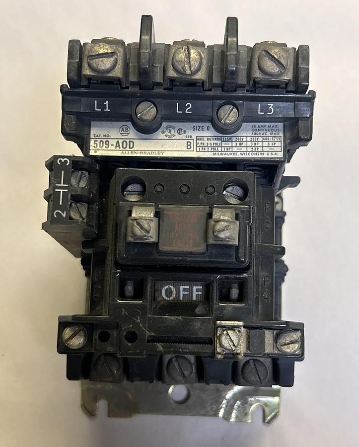 Used ALLEN BRADLEY,509-A0D,SIZE 0 STARTER 18A 600V