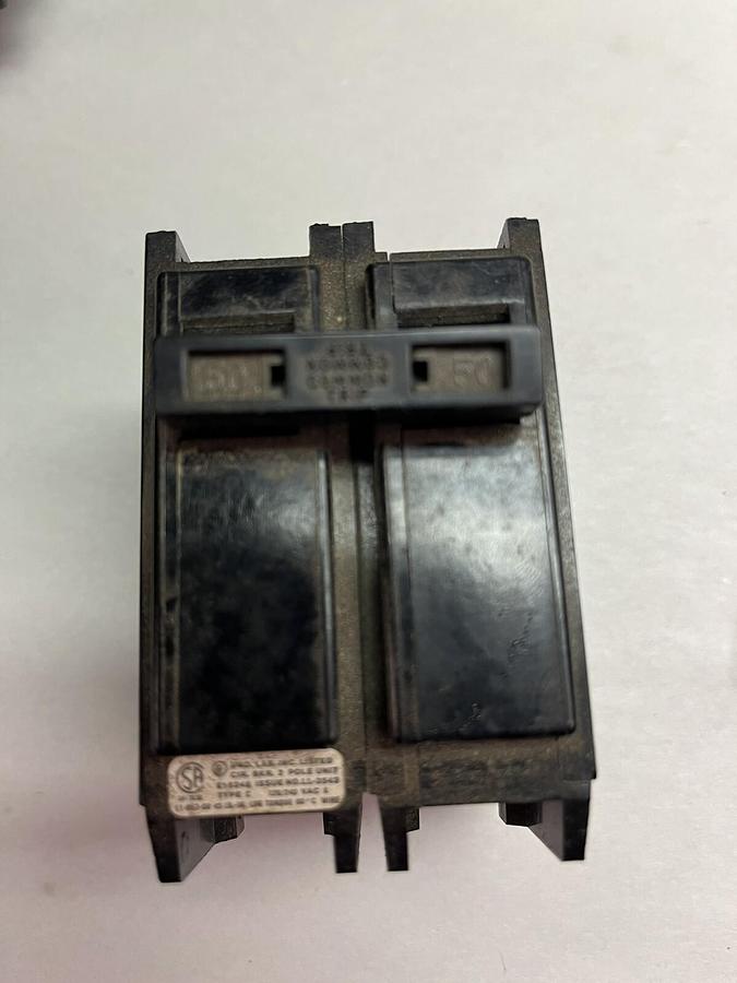 Used GTE Sylvania,E16248,Type C Circuit Breaker 50A 2 pole 120/240V