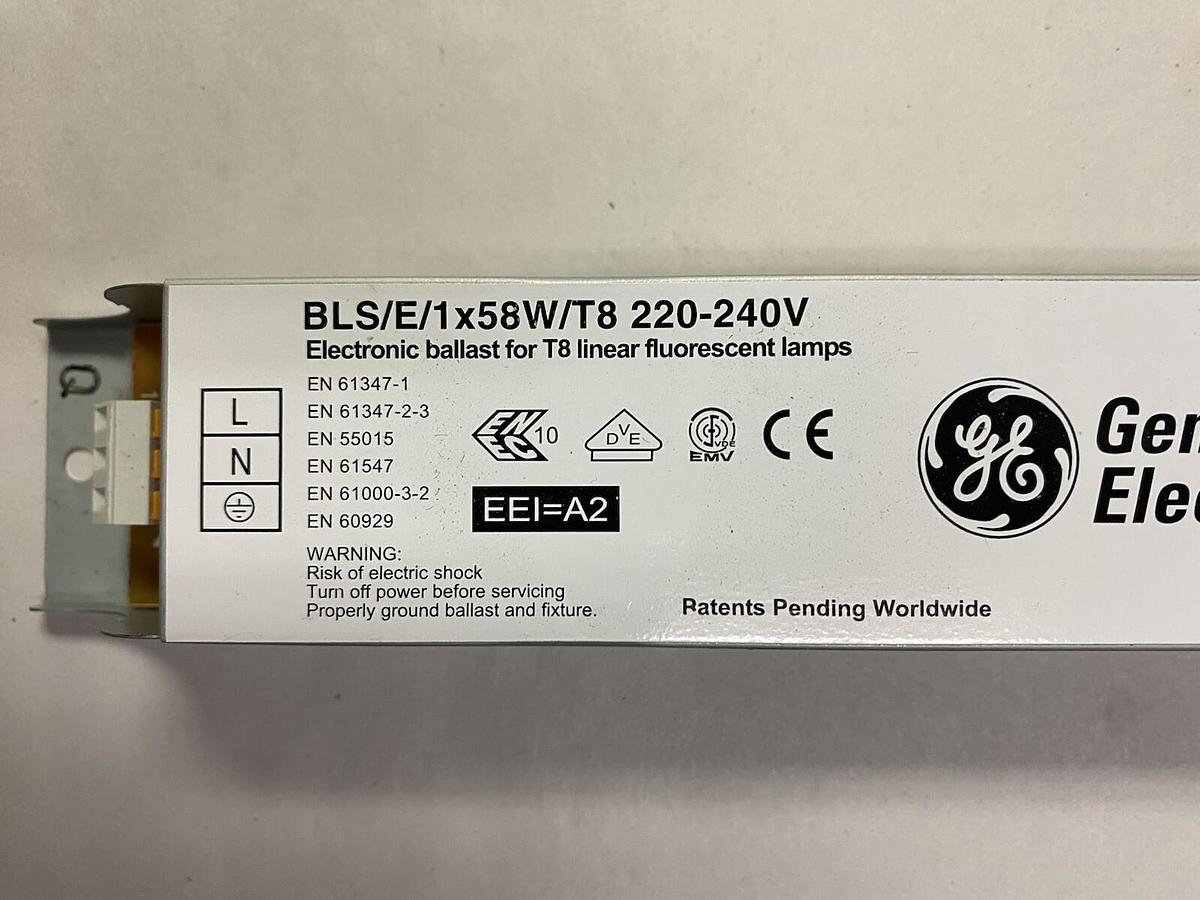 GE,BLS/E/1X58W/T8,220-240V ELECTRIC BALLAST FOR T8 FLOURESCENT LIGHT LOT OF 10
