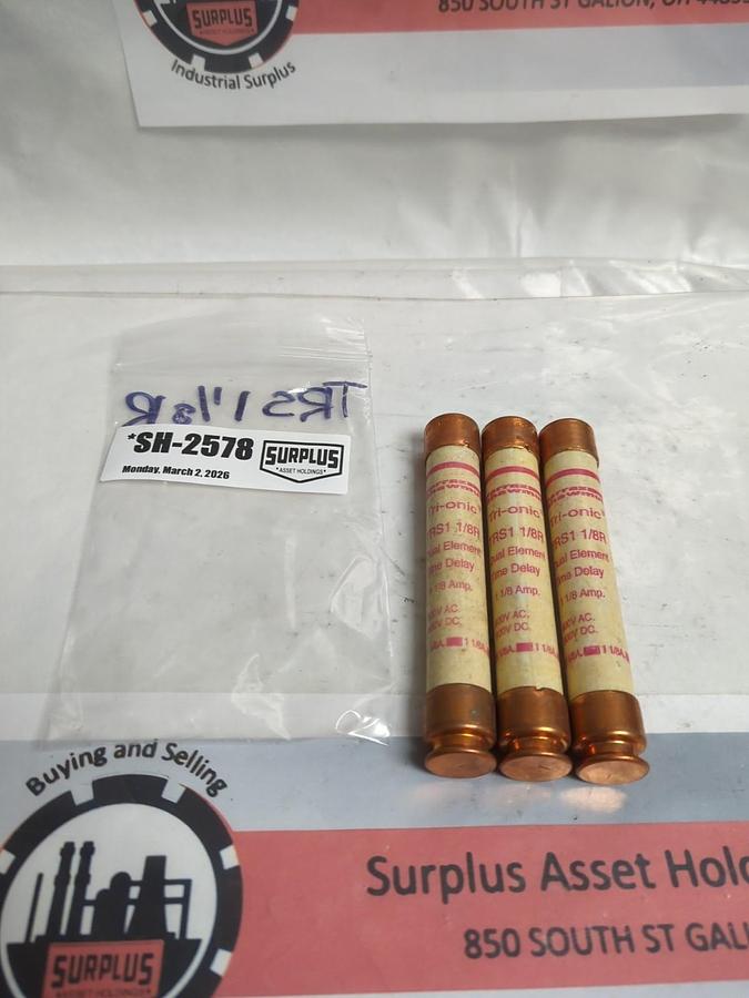 Used FERRAZ SHAWMUT,TRS1-1/8R,TRI-ONIC 1-1/8 AMP FUSE LOT OF 3 PRE-OWNED