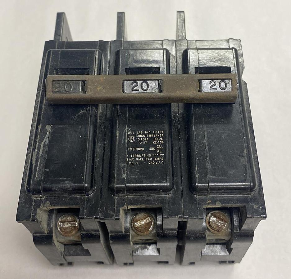Used Siemens,BQ3-B020,Circuit Breaker 20AMP 240V 3 pole