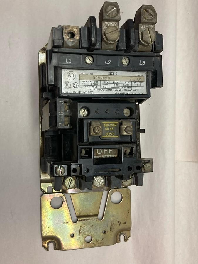 Used Allen-Bradley,509-C0D,1-Phase Starter Size 2 Ser A 600Vac