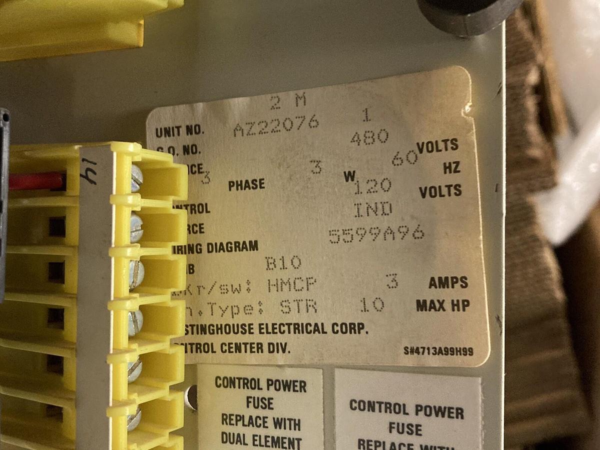 Used Westinghouse,Size 1  MCC 12 INCH Starter Bucket 3 Amps