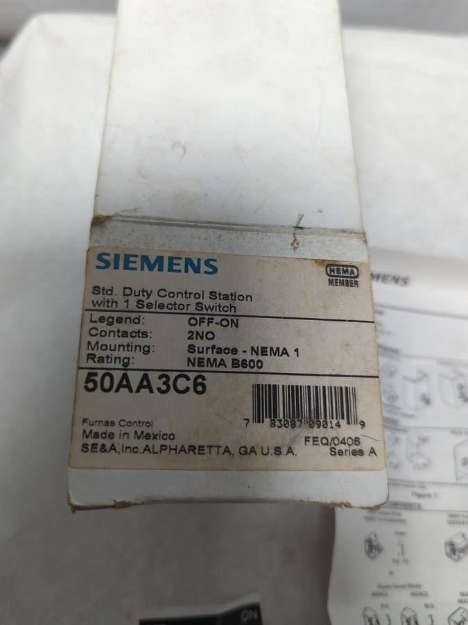 SIEMENS,50AA3C6,ON-OFF CONTROL STATION NEMA 1 NOS