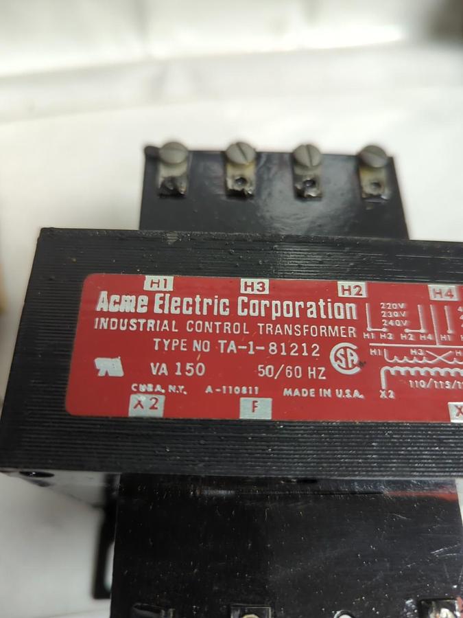 ACME ELECTRIC,TA-1-81212,TRANSFORMER PRI: 240/480V SEC: 120V NOS
