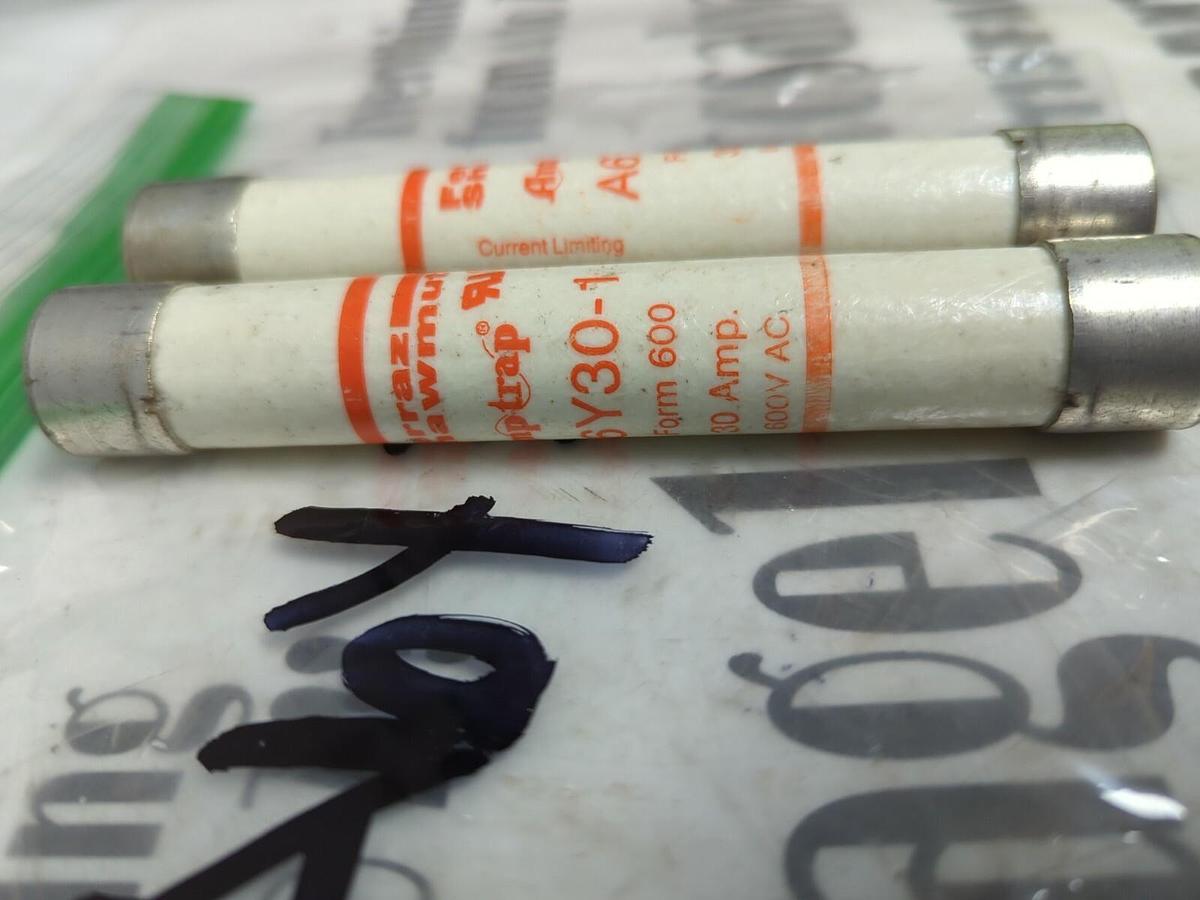 FERRAZ SHAWMUT,A6Y 30-1,AMP-TRAP FUSE 30 AMP 600 LOT OF 2 NOS