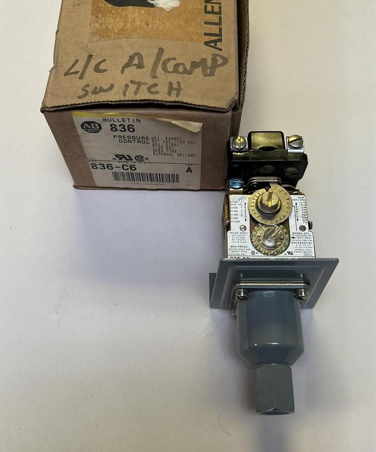 ALLEN BRADLEY,836-C6,PRESSURE CONTROL SWITCH NO COVER NOS