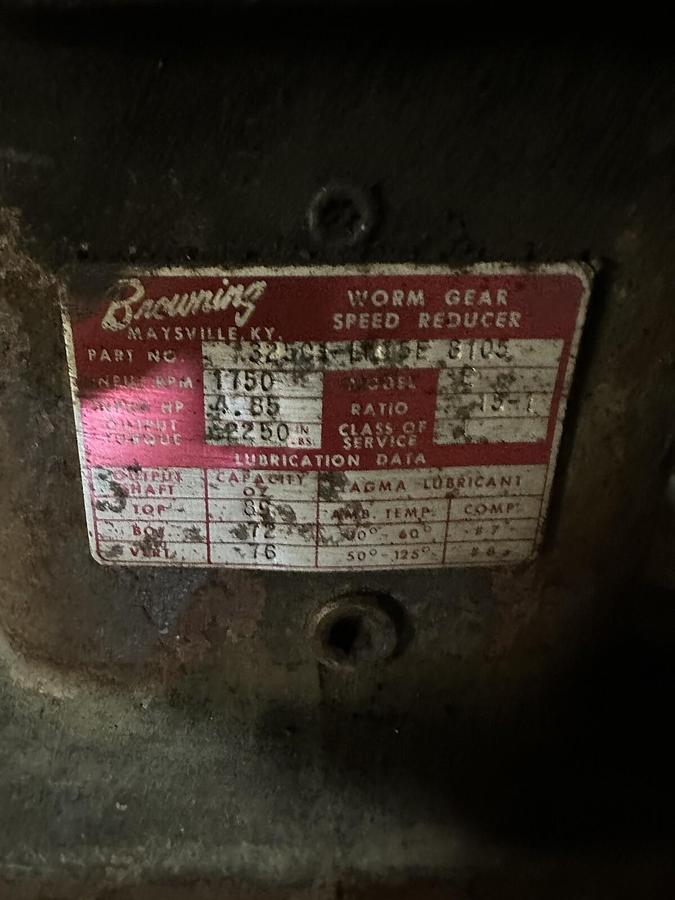 Used Browning,325C1-L15E 8102,Worm Gear Speed Reducer 15:1 Ratio
