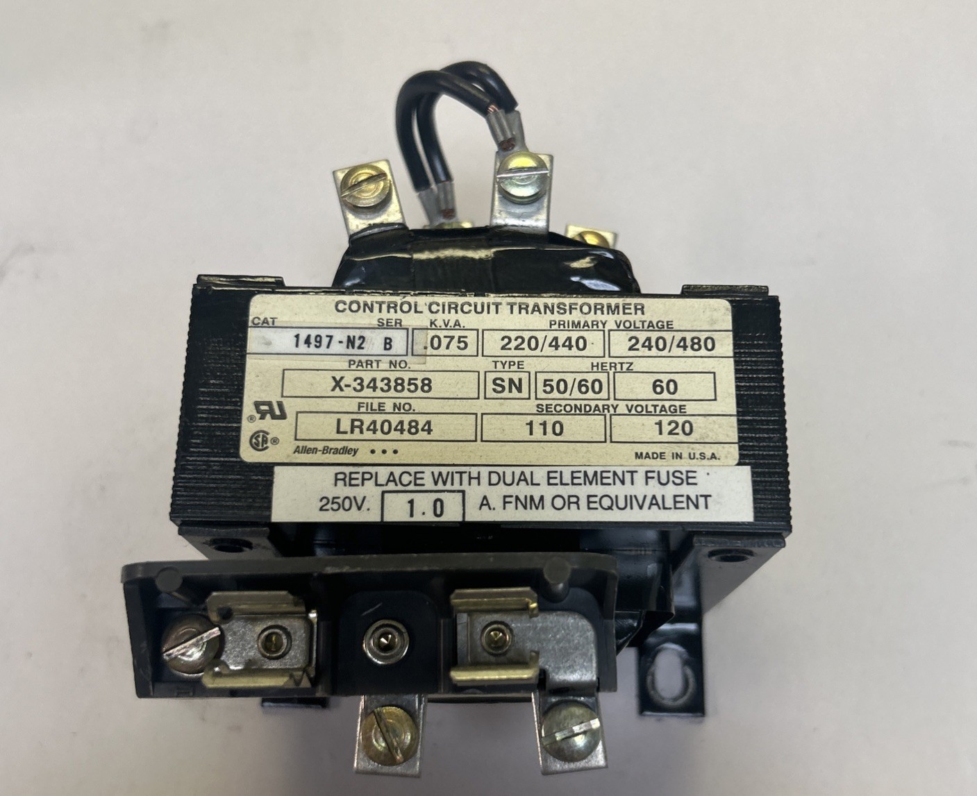 Used ALLEN BRADLEY,X-343858,CONTROL TRANSFORMER .075KVA 220/440-240/480V