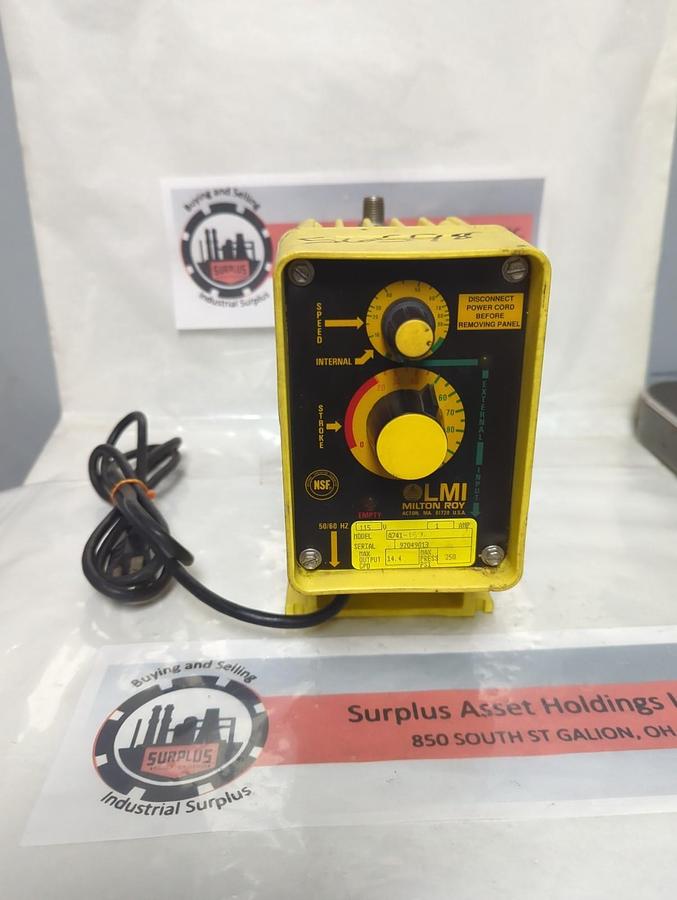 Used LMI MILTON ROY,A741-157,METERING PUMP 115V 1 AMP 250PSI PRE-OWNED