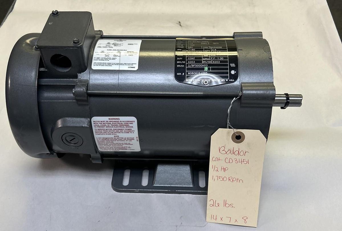 BALDOR,CD3451,DC MOTOR 1/2HP 1750RPM 180VDC 56C FRAME