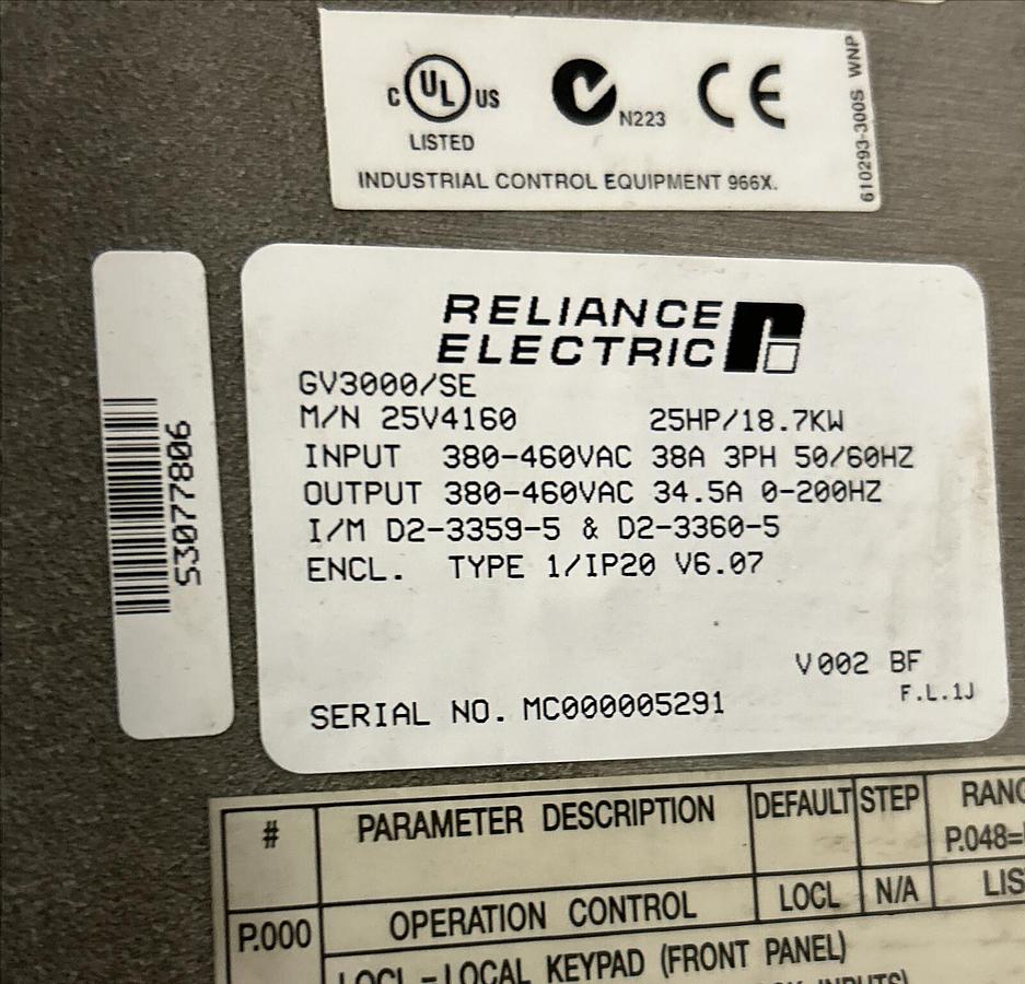 Used RELIANCE,25V4160 GV3000/SE,AC DRIVE 18.7KW / 25HP