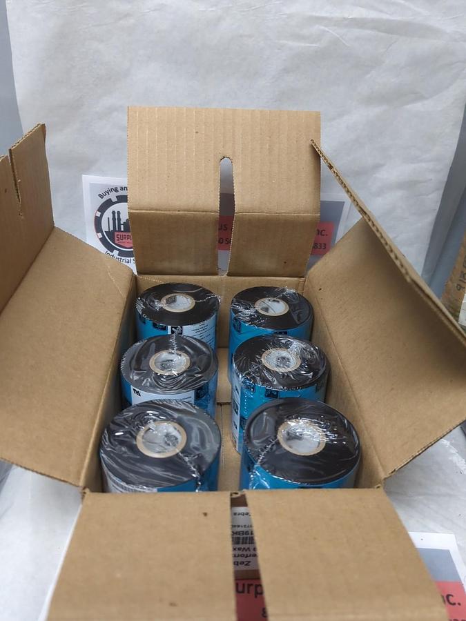 Used ZEBRA,5319,BLACK WAX RIBBON PACK OF 6 ROLLS 83MMX50M/3.27"X1476' EACH NOS