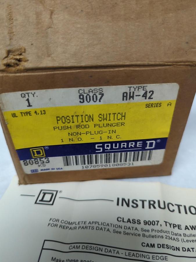 SQUARE D,80853,CLASS 9007 TYPE AW-2 POSITION SWITCH NOS