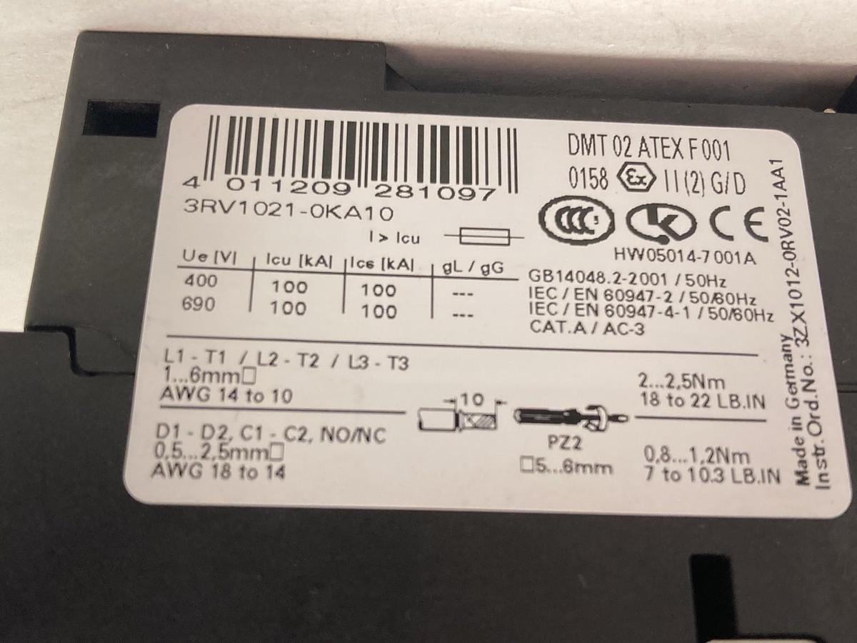Siemens,3RV1021-0KA10,Circuit Breaker Class 10 50/60Hz